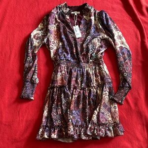 Heartloom Long Sleeve Patchwork Pattern Dress - Purple and Red